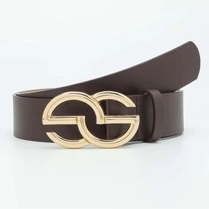 Boho vegan leather buckle belt coffee brown